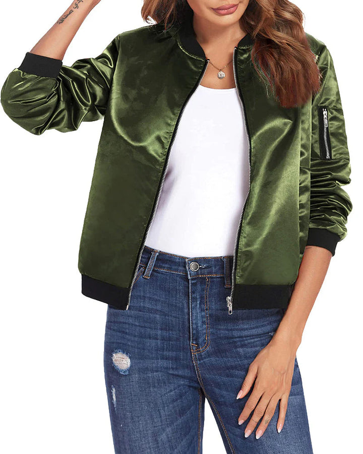 Stylish Women's Bomber Jacket | Lightweight & Comfortable-Army Green-S-State of Style