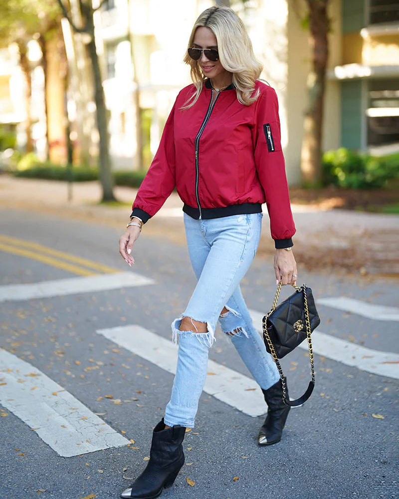 Stylish Women's Bomber Jacket | Lightweight & Comfortable-Black-S-State of Style
