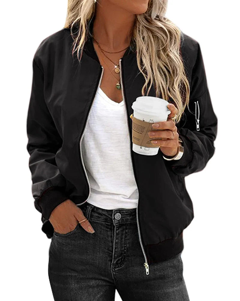 Stylish Women's Bomber Jacket | Lightweight & Comfortable-Black-S-State of Style