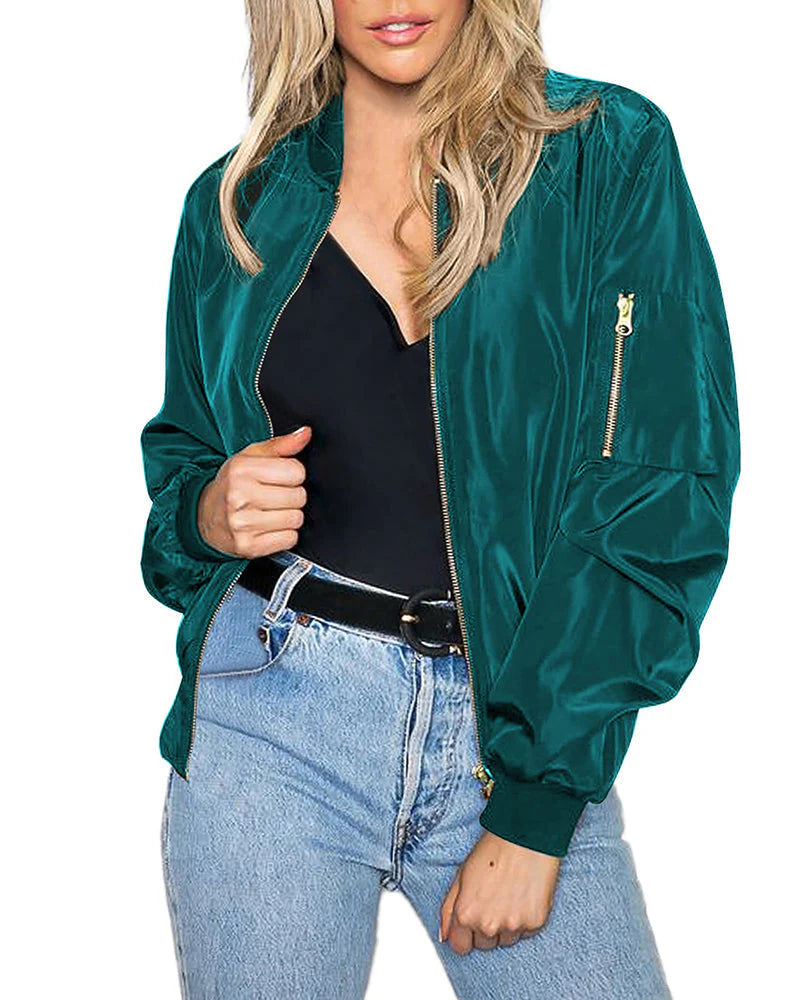 Stylish Women's Bomber Jacket | Lightweight & Comfortable-Blue Green (Sold out!)-S-State of Style