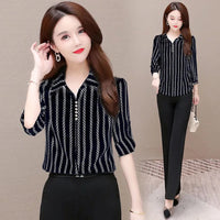 Stylish women's chiffon blouse with buttons & fold-over collar – Fenya-Black-L-State of Style