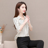 Stylish women's chiffon blouse with buttons & fold-over collar – Fenya-Cream white-L-State of Style