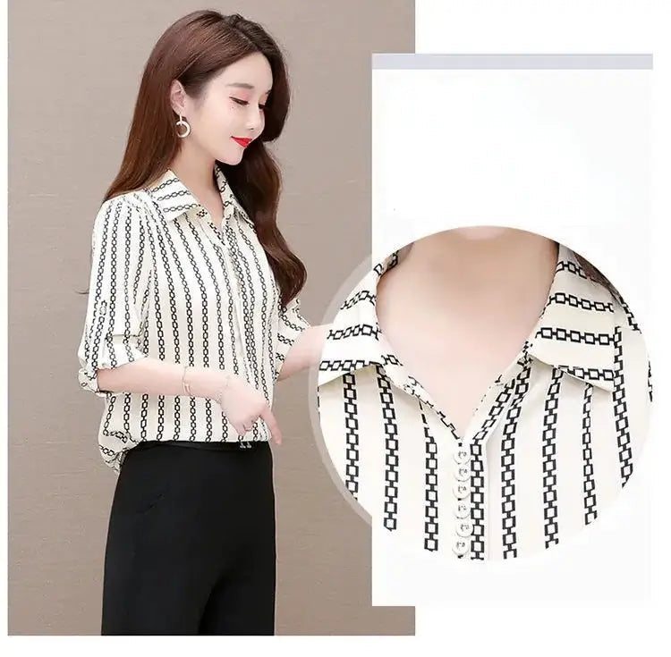Stylish women's chiffon blouse with buttons & fold-over collar – Fenya-Khaki-L-State of Style