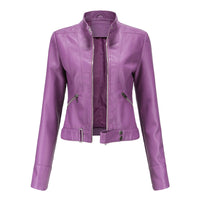 Stylish women's leather jacket in classic design – Marlene-Purple-S-State of Style