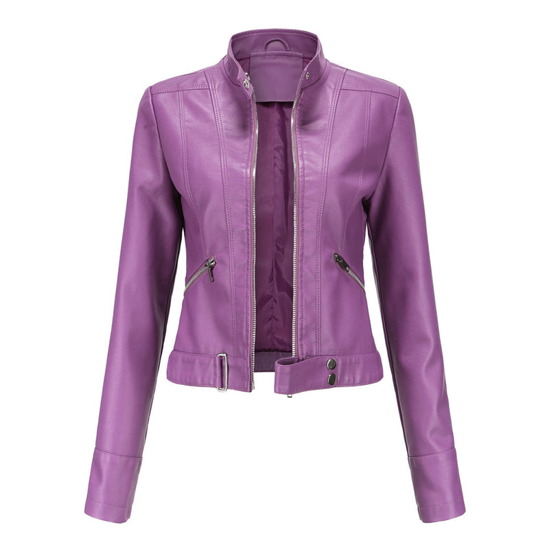 Stylish women's leather jacket in classic design – Marlene-Purple-S-State of Style
