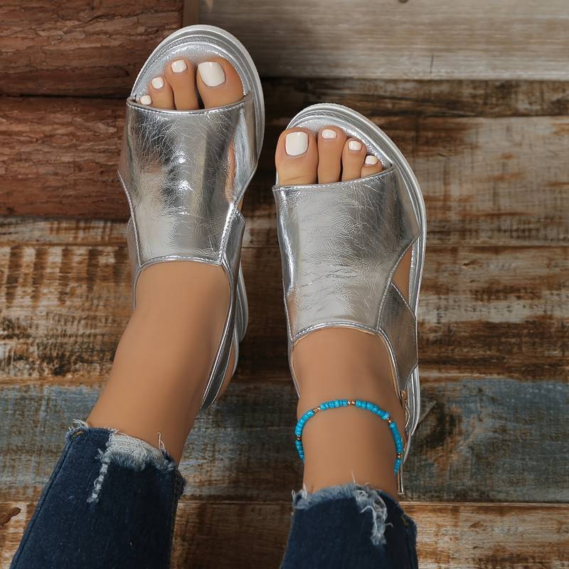 Stylish women's orthopedic summer shoes with wedge heel & fringe – Tilda-3.5-Gold-State of Style