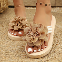 Stylish women's slippers with floral detail for summer - FlowerStep-Khaki-3-State of Style