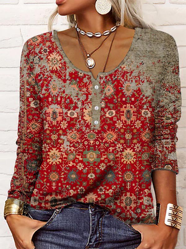 Stylish Women's Sweater with Aztec Pattern - Elise-Red-S-State of Style