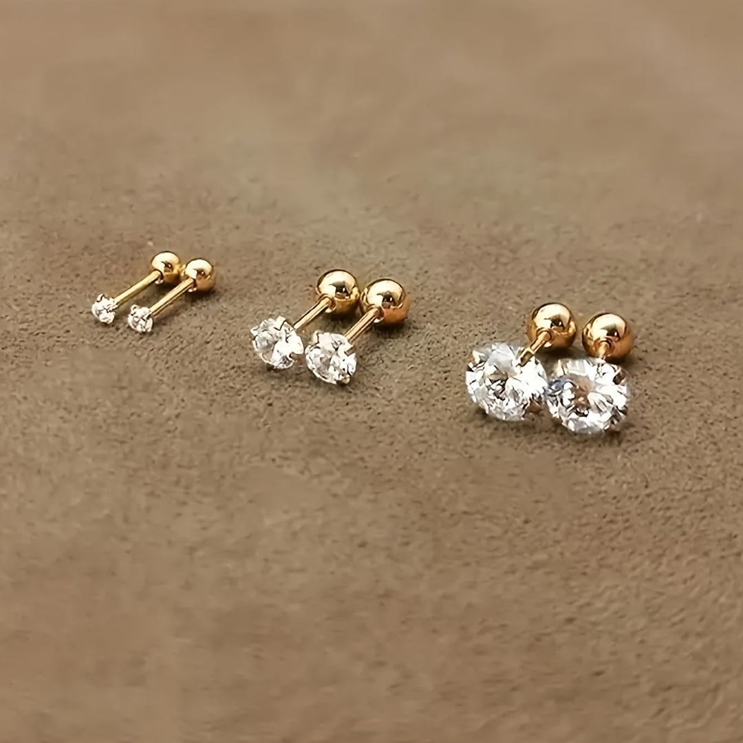Stylish Zirconia Stud Earrings made of Titanium Steel - Lumen-0.3 CM 1 Pair-State of Style