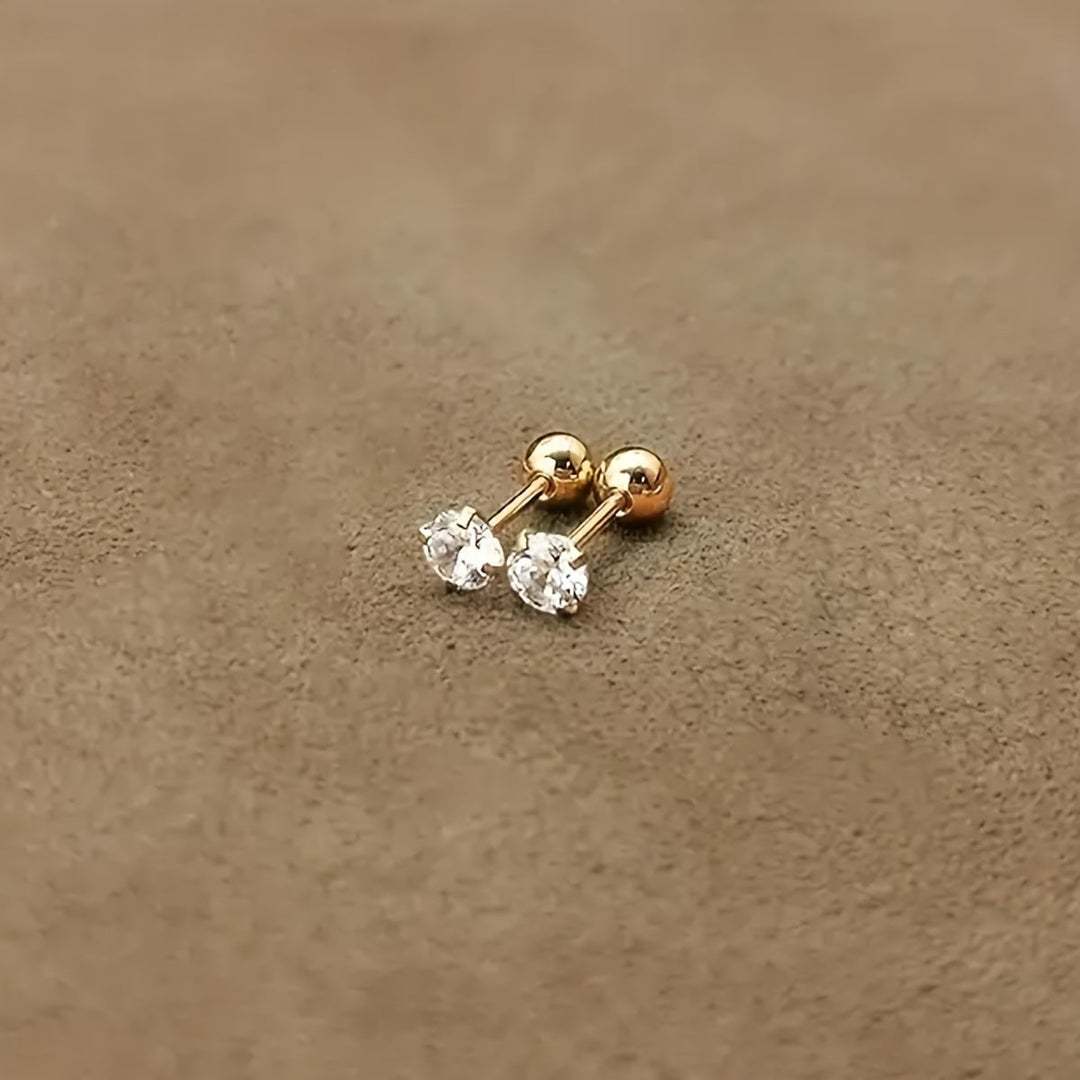 Stylish Zirconia Stud Earrings made of Titanium Steel - Lumen-0.4 CM 1 Pair-State of Style