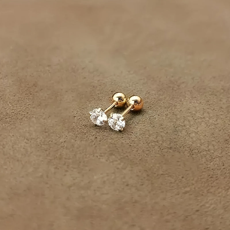 Stylish Zirconia Stud Earrings made of Titanium Steel - Lumen-0.4 CM 1 Pair-State of Style