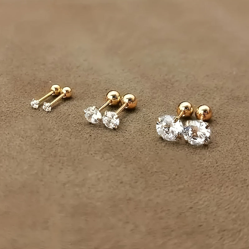Stylish Zirconia Stud Earrings made of Titanium Steel - Lumen-Complete Set-State of Style