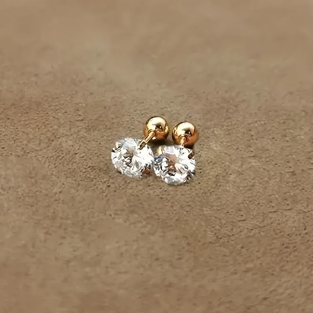 Stylish Zirconia Titanium Stud Earrings - Lumen-5mm (1 Pair)-State of Style
