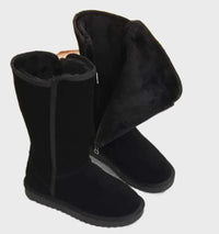 Suede Sheepskin Women's Boots - Sofia-Black-5-State of Style