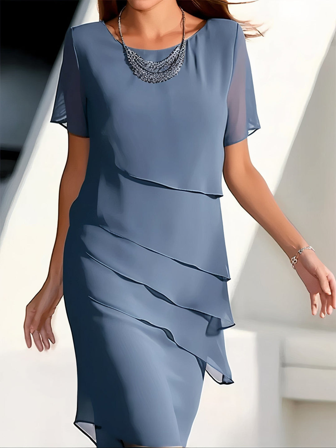 Summer chiffon dress – Mirella-Blue-S-State of Style