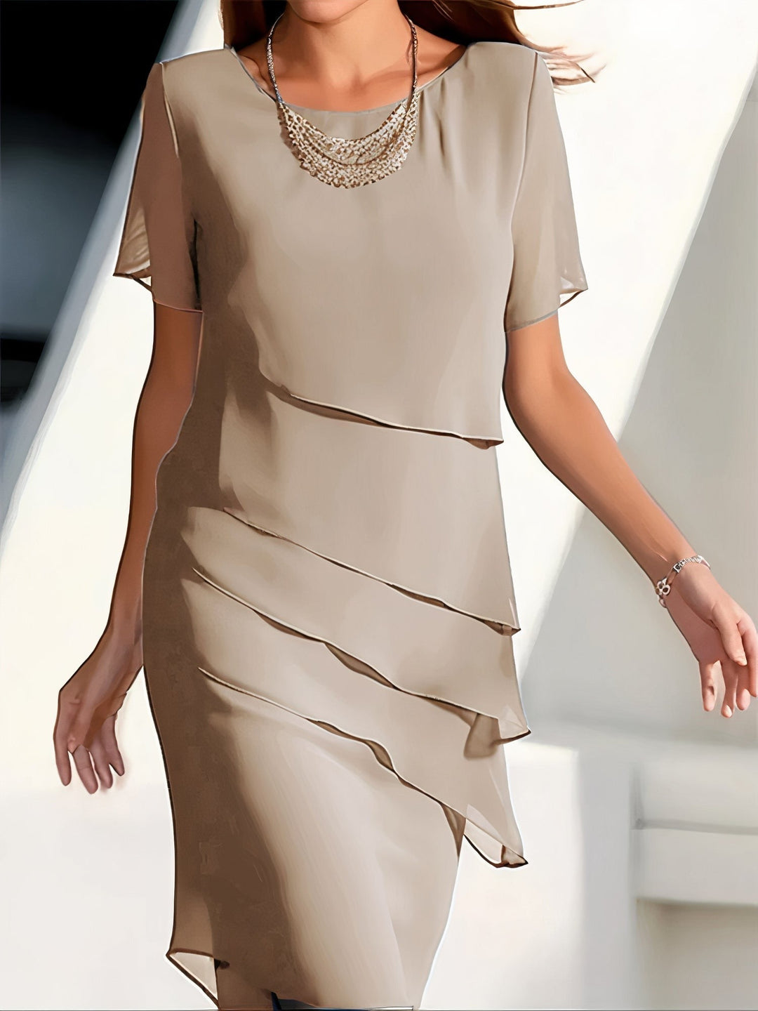 Summer chiffon dress – Mirella-Khaki-S-State of Style