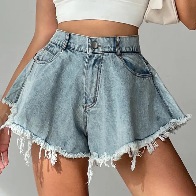 Summer denim shorts with a wide leg – Nina-S-State of Style