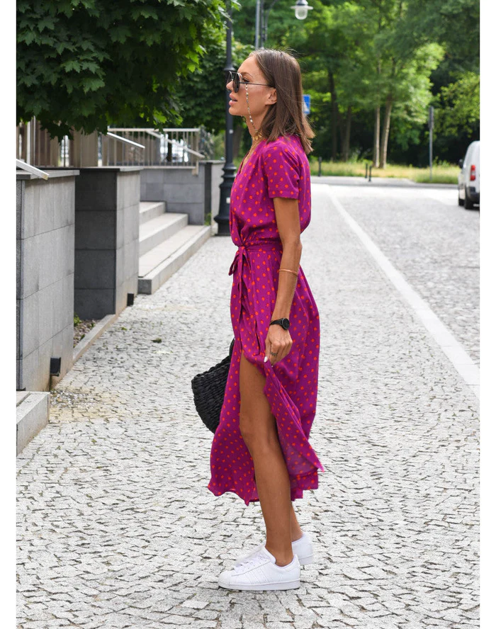 Summer dress with floral pattern - Noëlle-Pink/Orange-S-State of Style