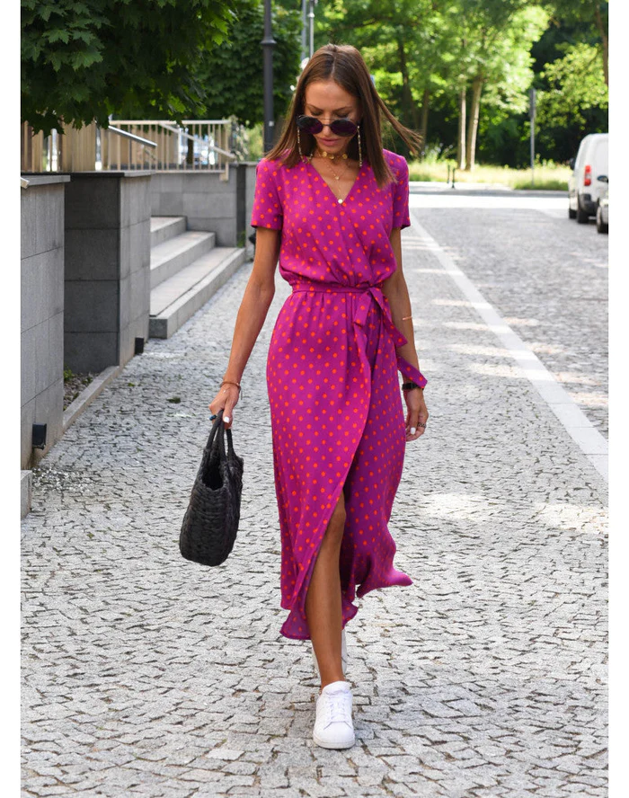 Summer dress with floral pattern - Noëlle-Red/Blue-S-State of Style