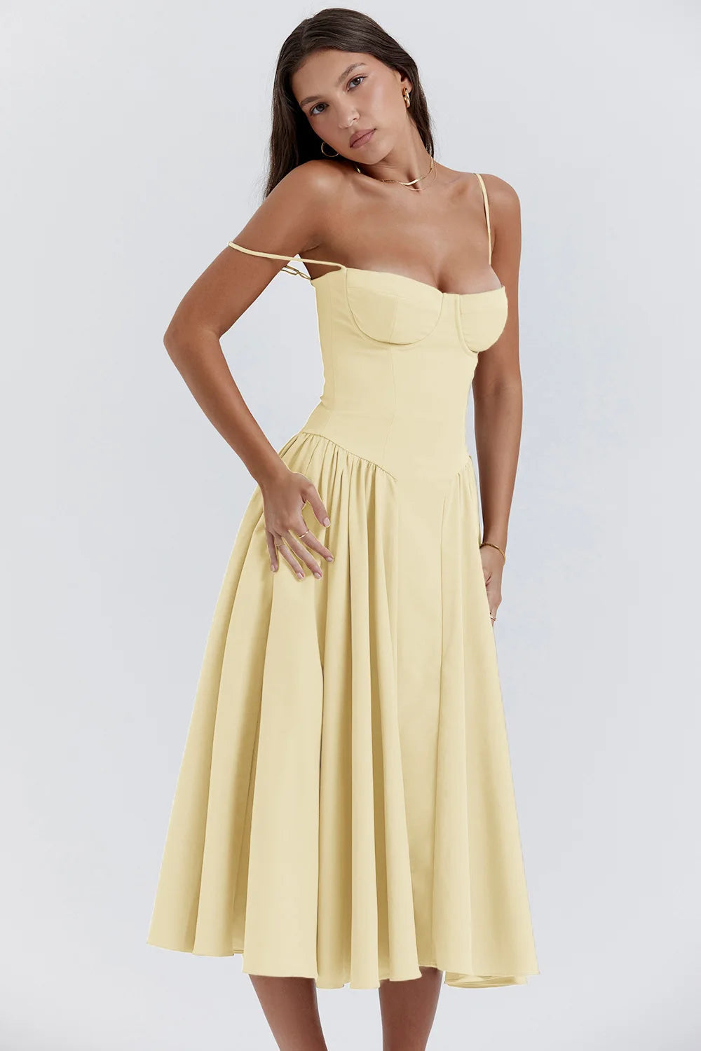 Summer dress with Sweetheart Neckline – Elvira-Blue-S-State of Style