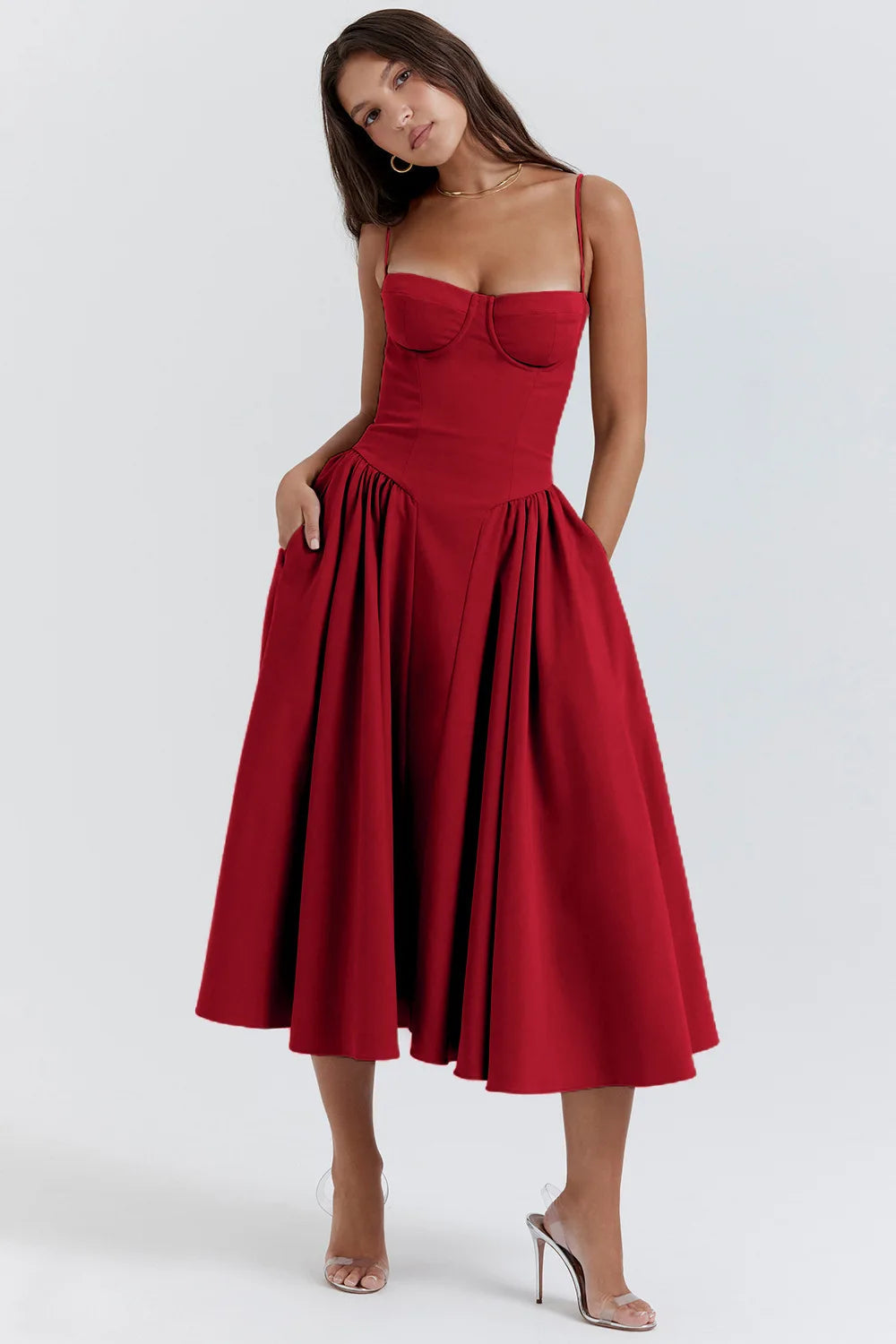 Summer dress with Sweetheart Neckline – Elvira-Blue-S-State of Style