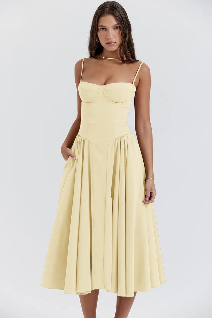 Summer dress with Sweetheart Neckline – Elvira-Blue-S-State of Style