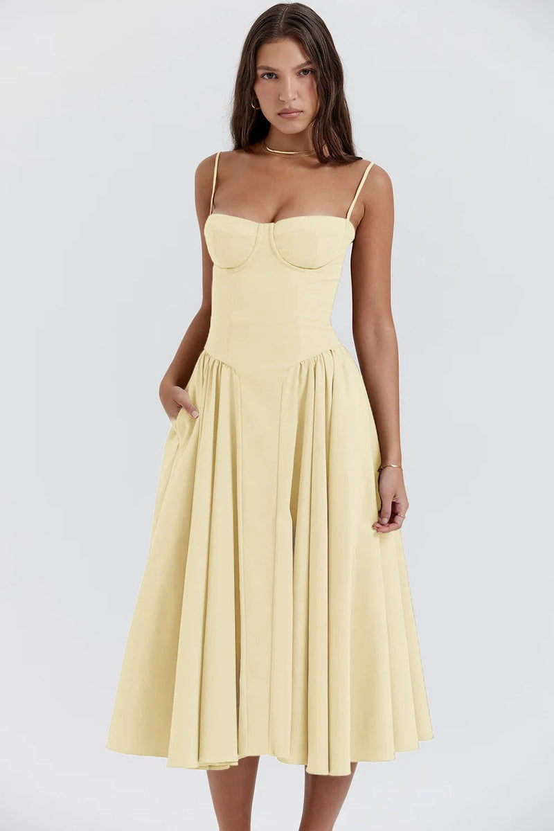 Summer dress with Sweetheart Neckline – Elvira-Blue-S-State of Style