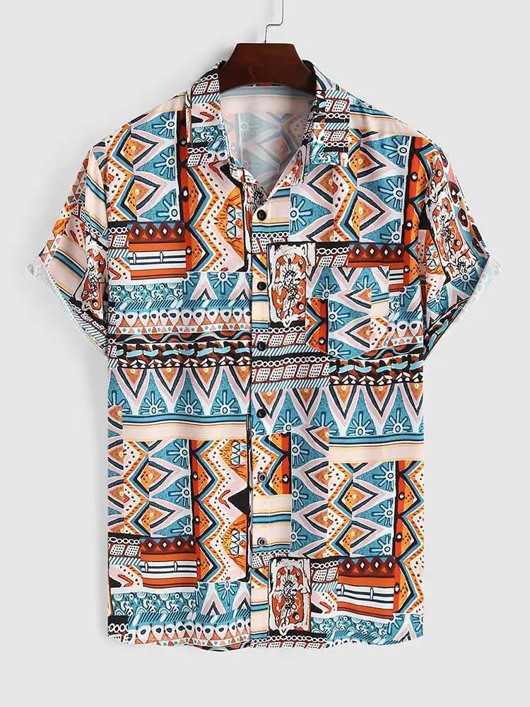 Summer Ladies' Shirt with Ethnic Print and Chest Pocket – Nova-S-State of Style