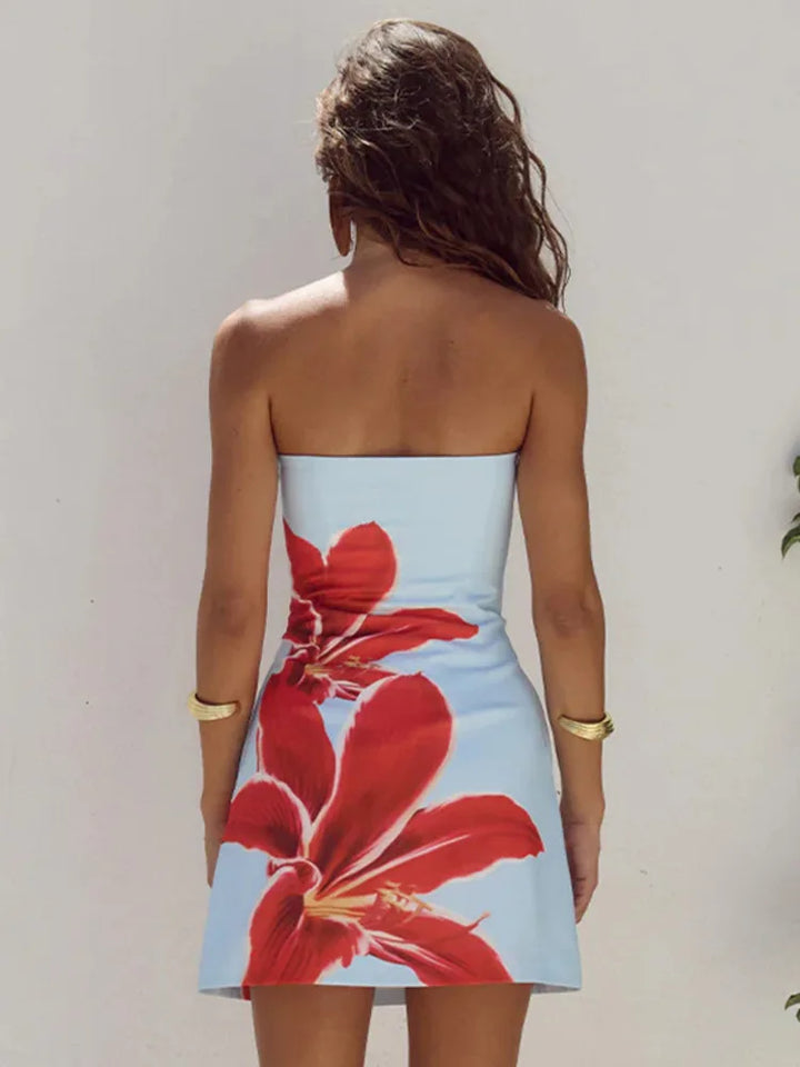 Summer mini dress with floral pattern and adjustable straps – Zoey-Blue-S-State of Style