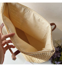 SummerBreeze Tote - Woven Rattan Bag with Leather Straps-Brown-State of Style
