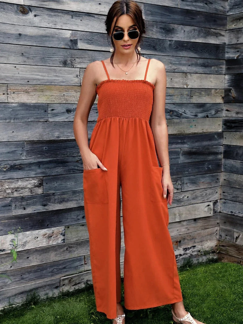 Summery women's jumpsuit with spaghetti straps in vintage style - RetroLuft-Red-S-State of Style