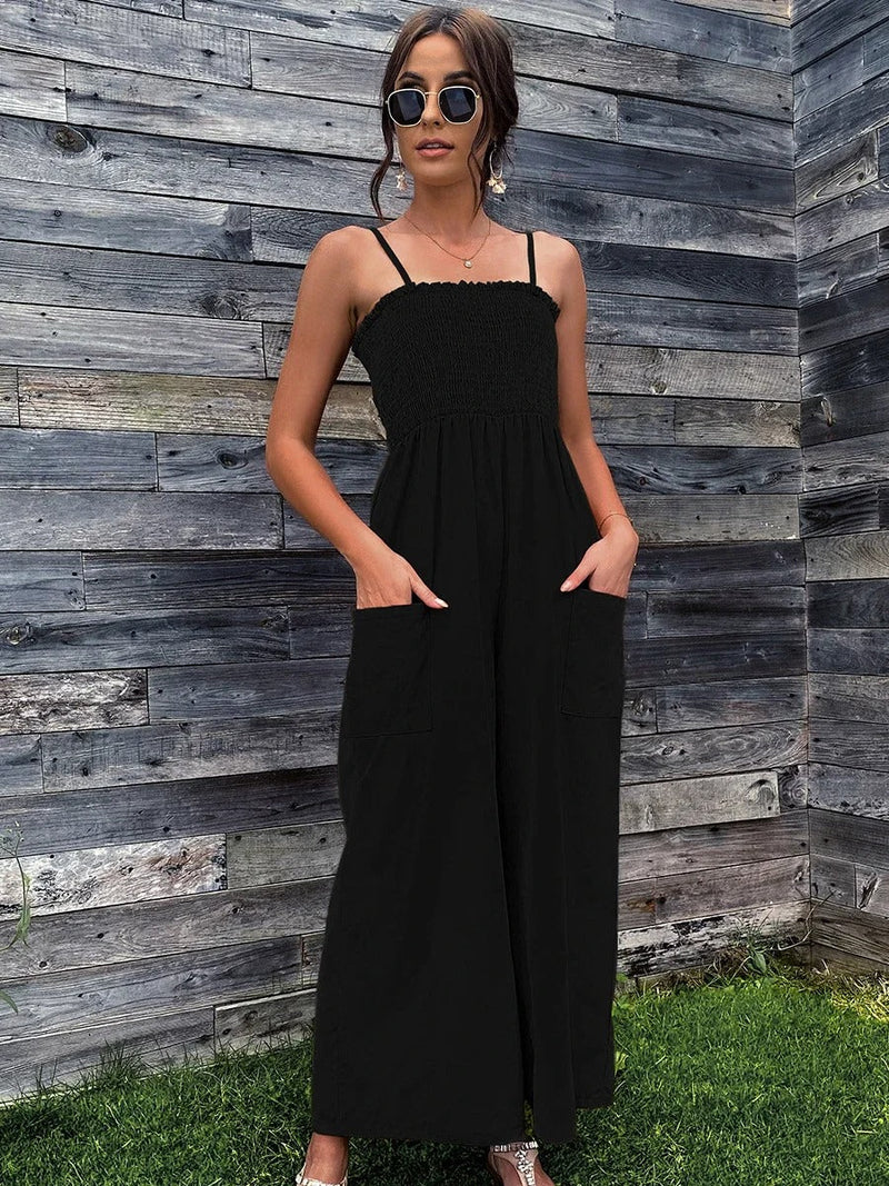 Summery women's jumpsuit with spaghetti straps in vintage style - RetroLuft-Red-S-State of Style