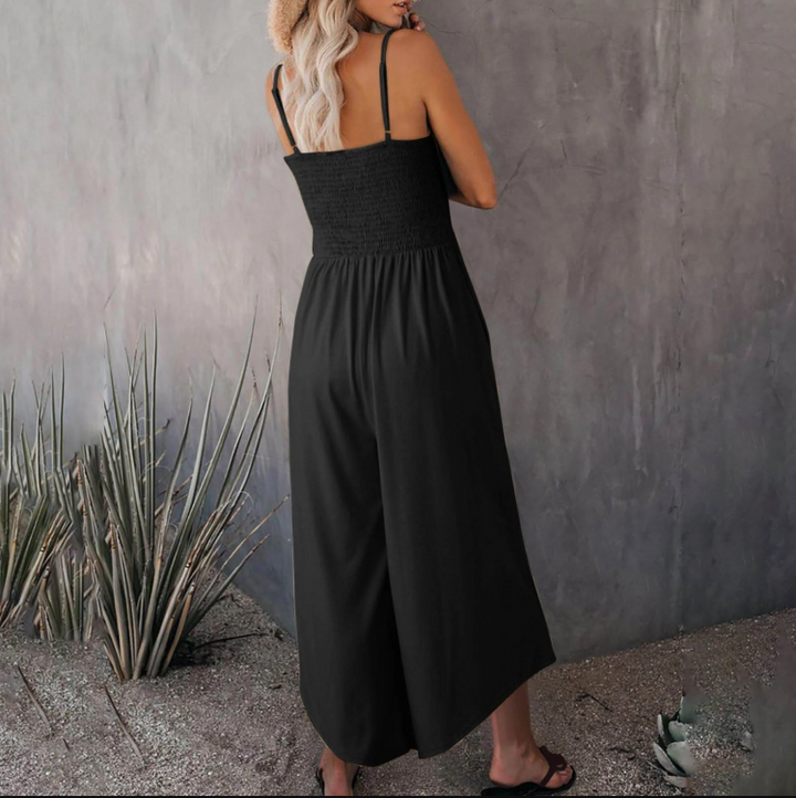 Summery women's jumpsuit with spaghetti straps in vintage style - RetroLuft-Red-S-State of Style