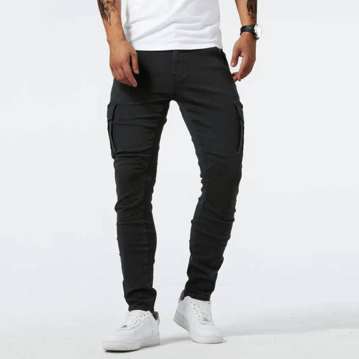 Super-Stretch Cargo Trousers | Arno Men's Cargo Jeans-Black-S-State of Style
