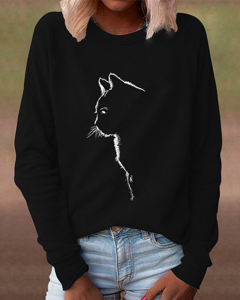 Sweatshirt with Cat Print - Paws-Black-S-State of Style