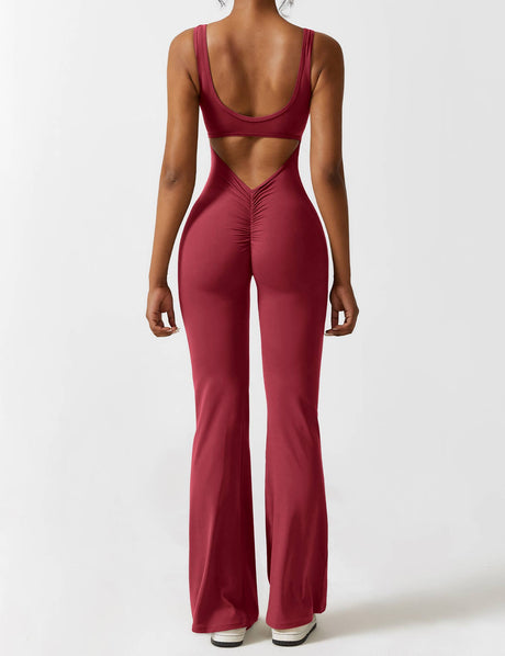 Talia | V-Back Jumpsuit with Flared Cut-Dark Blue-S-State of Style