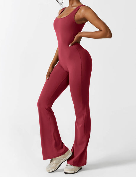 Talia | V-Back Jumpsuit with Flared Cut-Red-S-State of Style