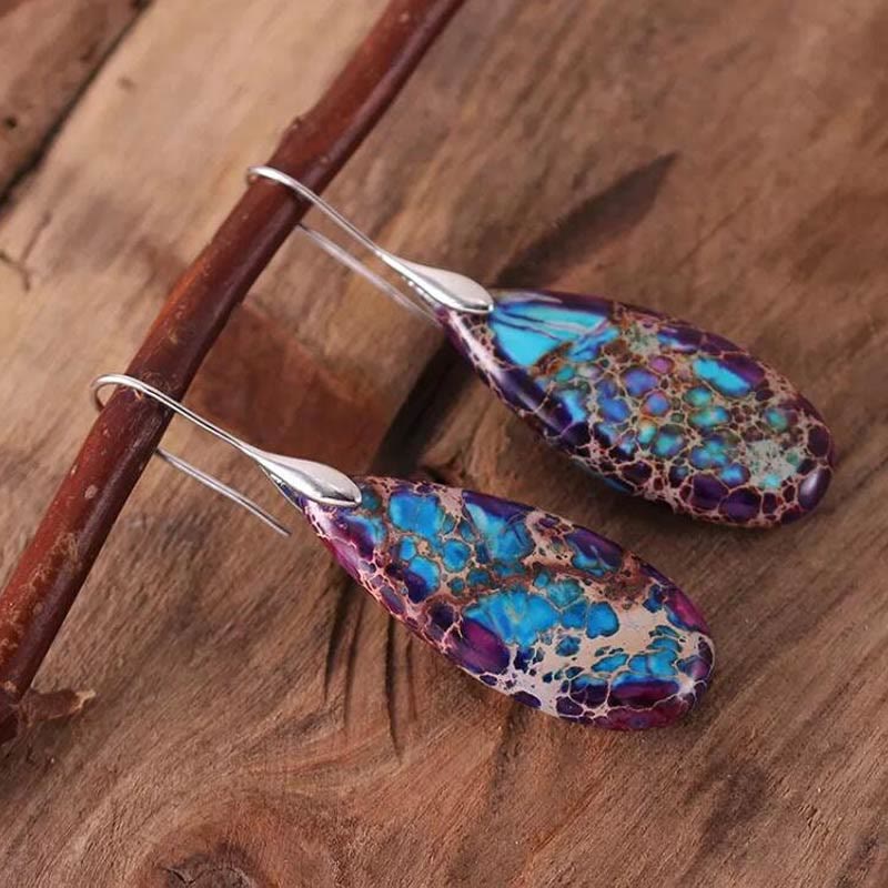 Teardrop Shaped Emperor Stone Earrings - Amara-Purple-State of Style
