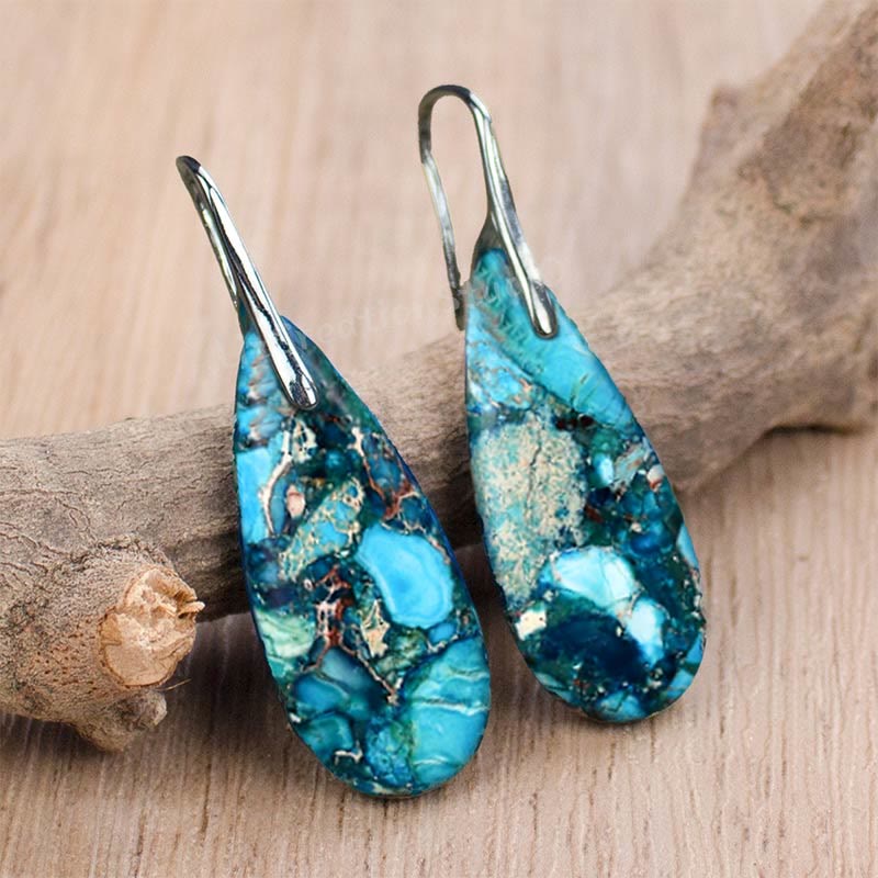 Teardrop Shaped Emperor Stone Earrings - Amara-Purple-State of Style