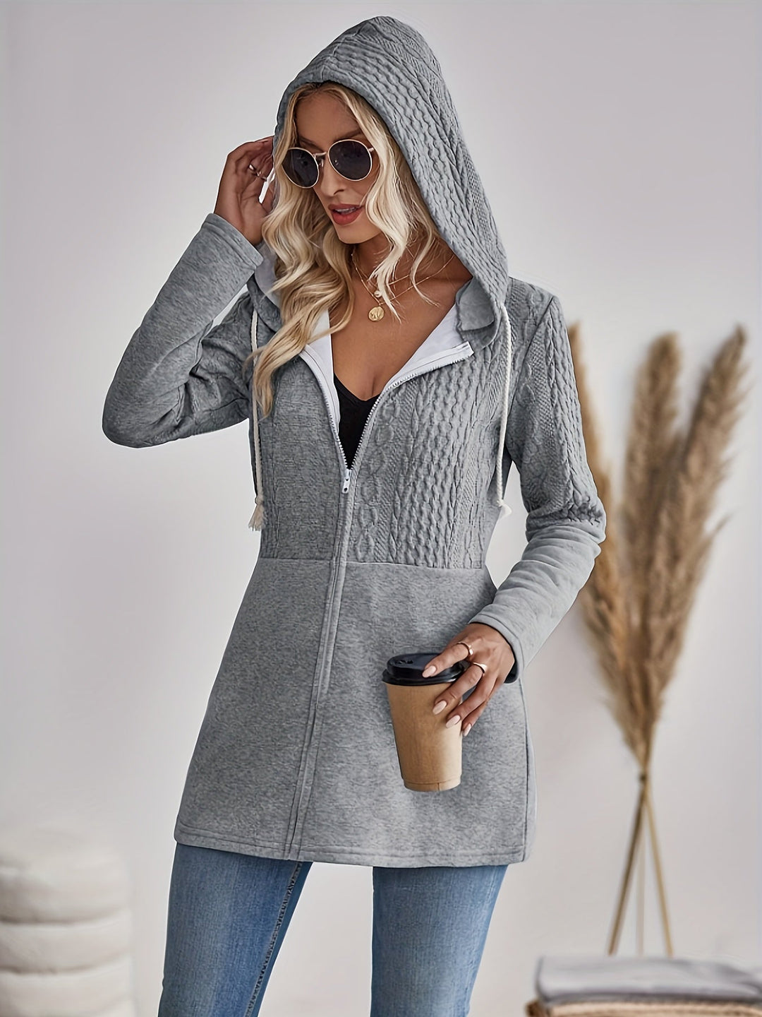 Textured Jacket with Zip and Hood - Isla-S-State of Style