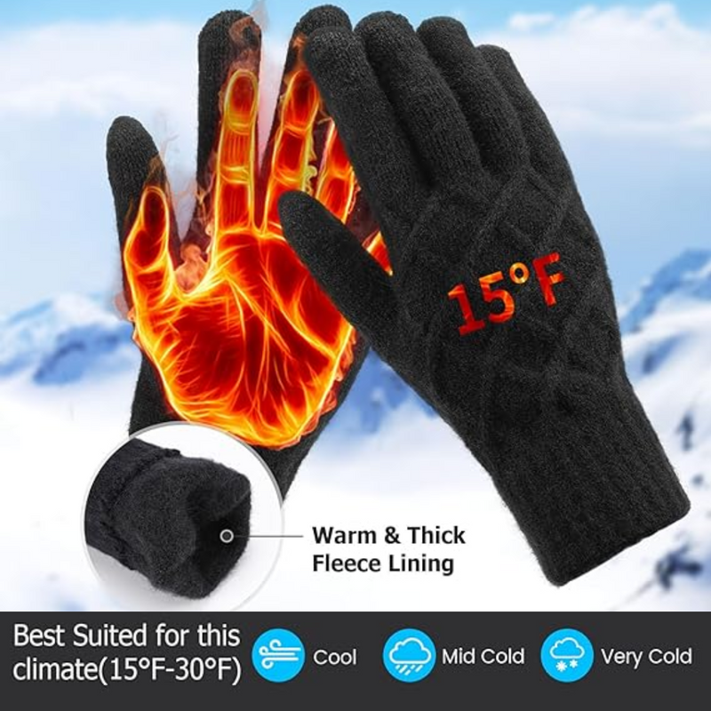 Thermally Knitted Touchscreen Winter Gloves – ArcticTap-Black + Light Grey-State of Style