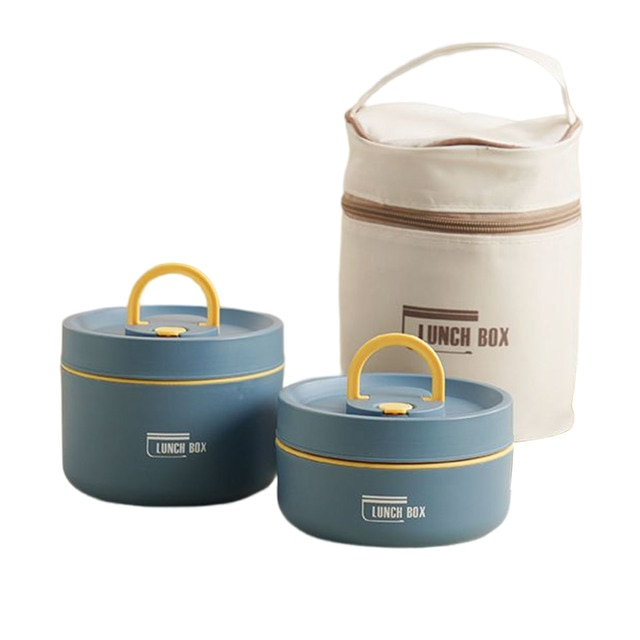 ThermoBox Multi-Layered Insulated Lunchbox with FREE Carry Bag-Small + Large-Blue-State of Style