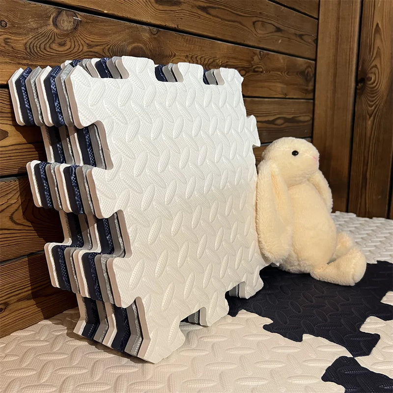 Thick Baby Play Mat – SquishyPlay-White Grey Cyan-State of Style