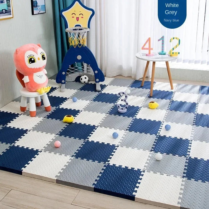 Thick Baby Play Mat – SquishyPlay-White Grey Cyan-State of Style