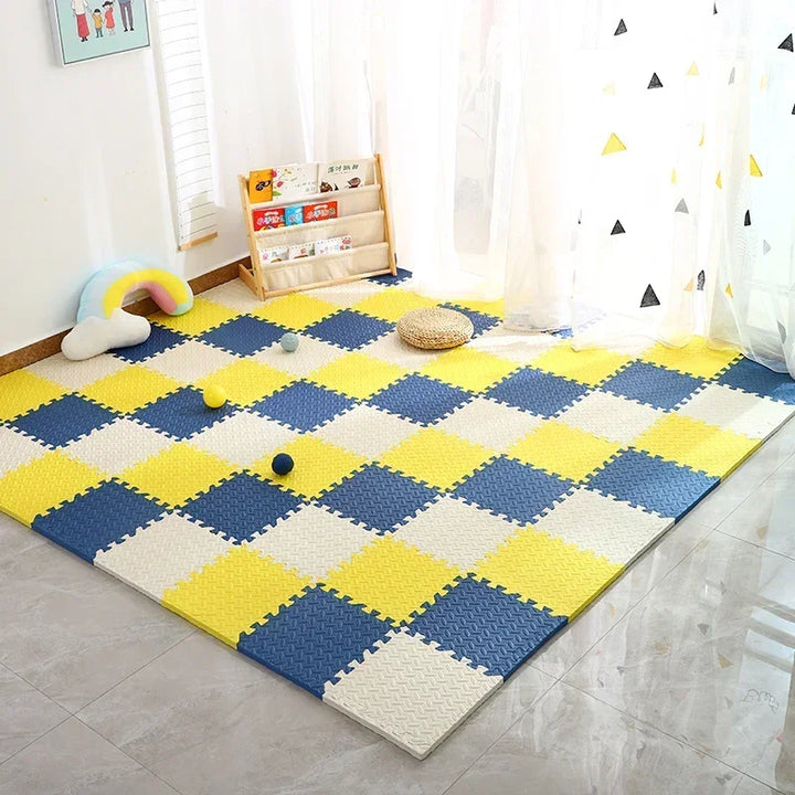 Thick Baby Play Mat – SquishyPlay-White Grey Cyan-State of Style