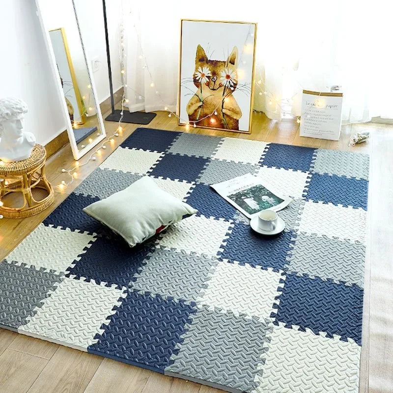 Thick Baby Play Mat – SquishyPlay-White Grey Cyan-State of Style