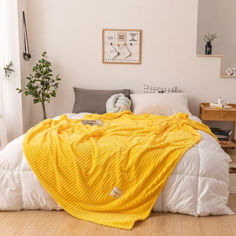 Thick Flannel Autumn Blanket - WarmHaven-70x100cm-Yellow-State of Style