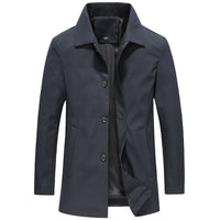 Windproof Long Men's Coat in Solid Colour - Mees