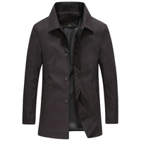 Windproof Long Men's Coat in Solid Colour - Mees