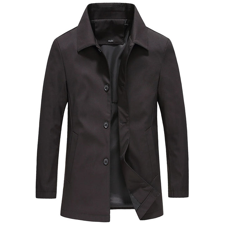 Windproof Long Men's Coat in Solid Colour - Mees